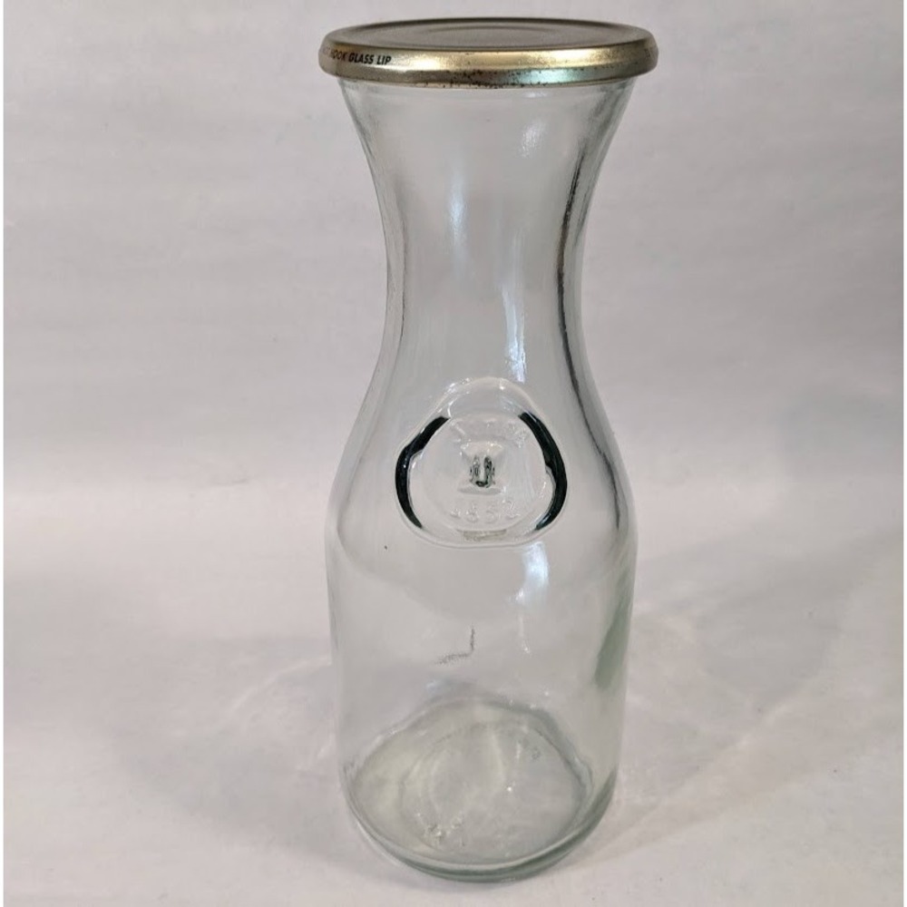 Vintage Paul Masson Glass Milk Bottle Carafe Embossed Since 1852 Seal w/Gold Lid
